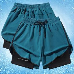 Calções de corrida para homens e mulheres, atletismo de maratona, forro de secagem rápida, falso de duas peças, cortado, verão - Image 2