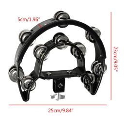 Meia lua hi-hat pandeiro montável base de plástico pandeiro com dupla fileira de aço jingle handheld percussão dropshipping - Image 6
