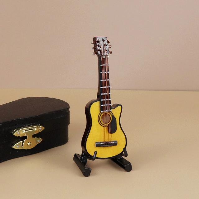Mini Guitarra Clássica em Miniatura com Suporte - Coleção de Instrumentos Musicais de Madeira, Ideal para Decoração e Presentes