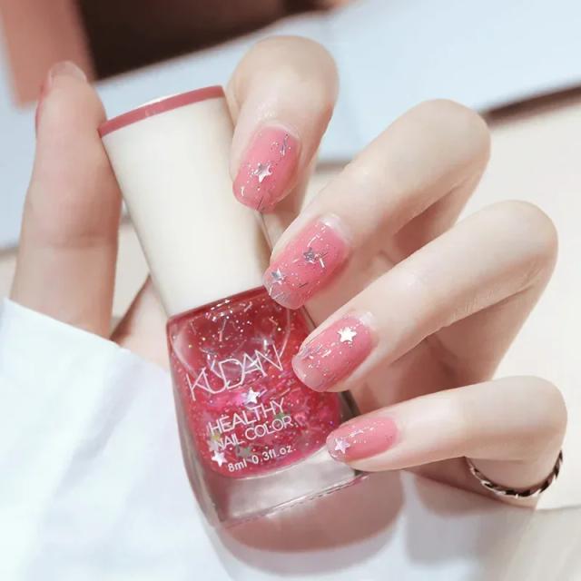 Esmalte Branco Fine Glitter Semi Permanente com Brilho Transparente e Acabamento Não Descascável para Unhas Nude