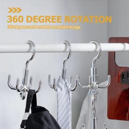1/2 pçs multifuncional rotativo roupas gancho perfurador livre 4 garras rotação cabide cinto organizador cachecol rack de armazenamento guarda-roupa - Image 4