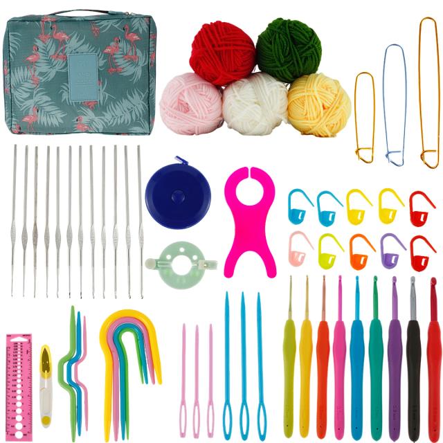 Kit Ergonômico de Ferramentas de Crochê para Iniciantes com 59 Peças e Sacola para DIY e Presentes para Adultos