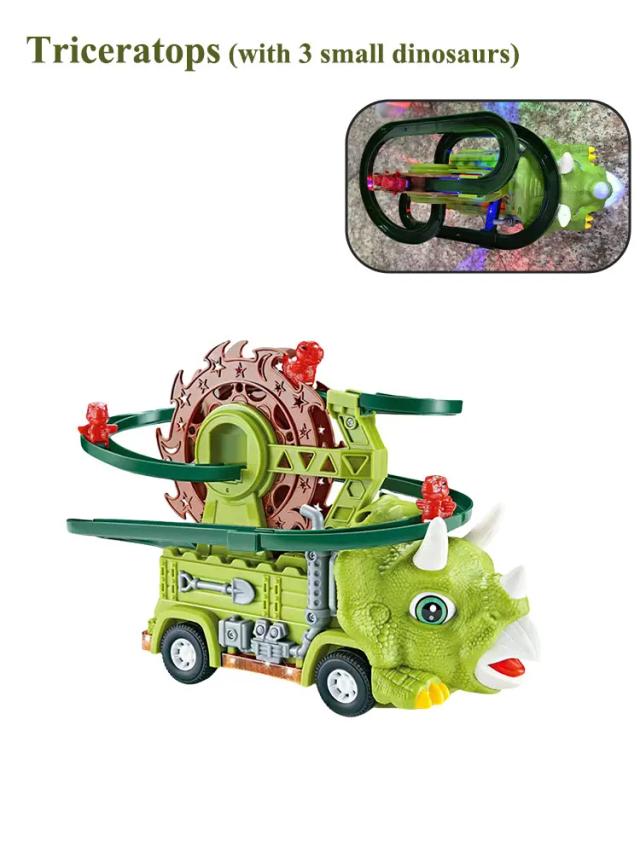 Brinquedo de Carro de Pista Triceratops Escalada com Música e Luz para Crianças