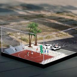 1:64 escala quadra de basquete ao ar livre garagem estacionamento cena em miniatura diy casa decoração com luzes hobby presente coleção - Image 3