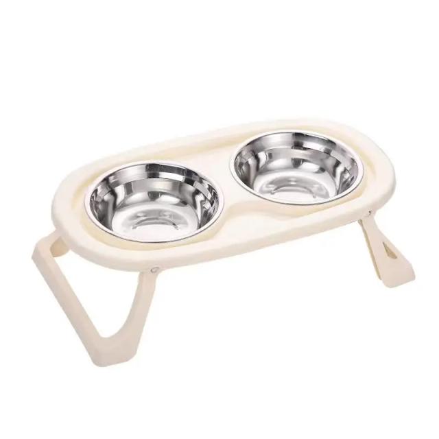 Bacia dupla de aço inoxidável com suporte e alimentador dobrável para cães e gatos, ideal para água e ração