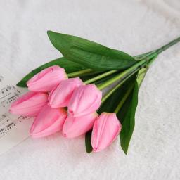 1 pçs 7 cabeça artificial flor dia das mães simulação tulipa presentes para mãe látex real casamento nupcial buquê decoração de casa - Image 4