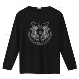 Camiseta Masculina Vintage Sak Yant Thai Tattoo Twin Tiger Muay Thai Mágica Estilosa Confortável Unissex Ligeiramente Desgastada - Image 2