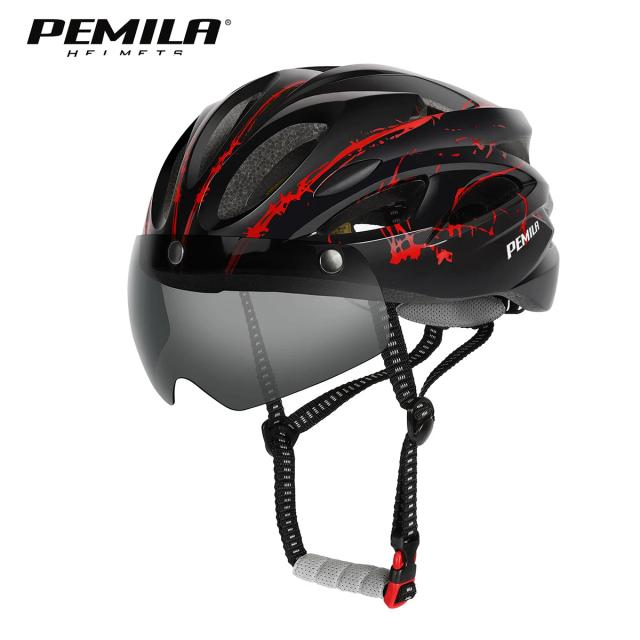 Capacete PEMILA Ultraleve e Integralmente Moldado para Ciclismo e Motociclismo com Óculos Magnéticos para Homens e Mulheres