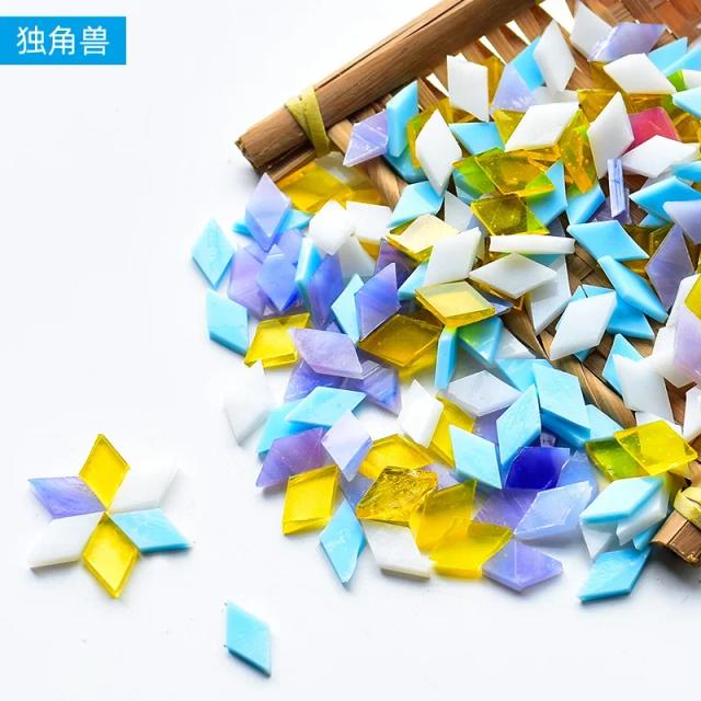 Mosaico de Vidro Manchado de Mica em Forma de Diamante para Artesanato: Lâmpada DIY e Acessórios de Mesa, 200g