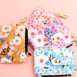 Pulseira de contas de silicone, bolsa de couro, chaveiro wristlet, pulseira carteira, impresso floral, Fragmentado ID Bag, 2024 - Image 1