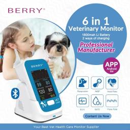 Monitor Multi-Parâmetro Veterinário, App Bluetooth Recarregável, Pressão Arterial ECG, ECG, HR, NIBP, Spo2, Temp PR, Pet, Cão, Animal - Image 1