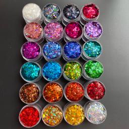 Resina Glitter Flocos para Artesanato, Nail Glitter Sequins, Holográfico Chunky, Prata, Azul, Preto, Preço de atacado, 15g por Jar - Image 1