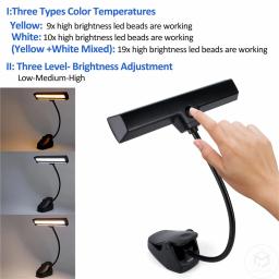 Música recarregável Stand Light, Clip On Reading Light, Cabeceira Noite, USB Book Lamp, 3 cores, 19 LED - Image 3