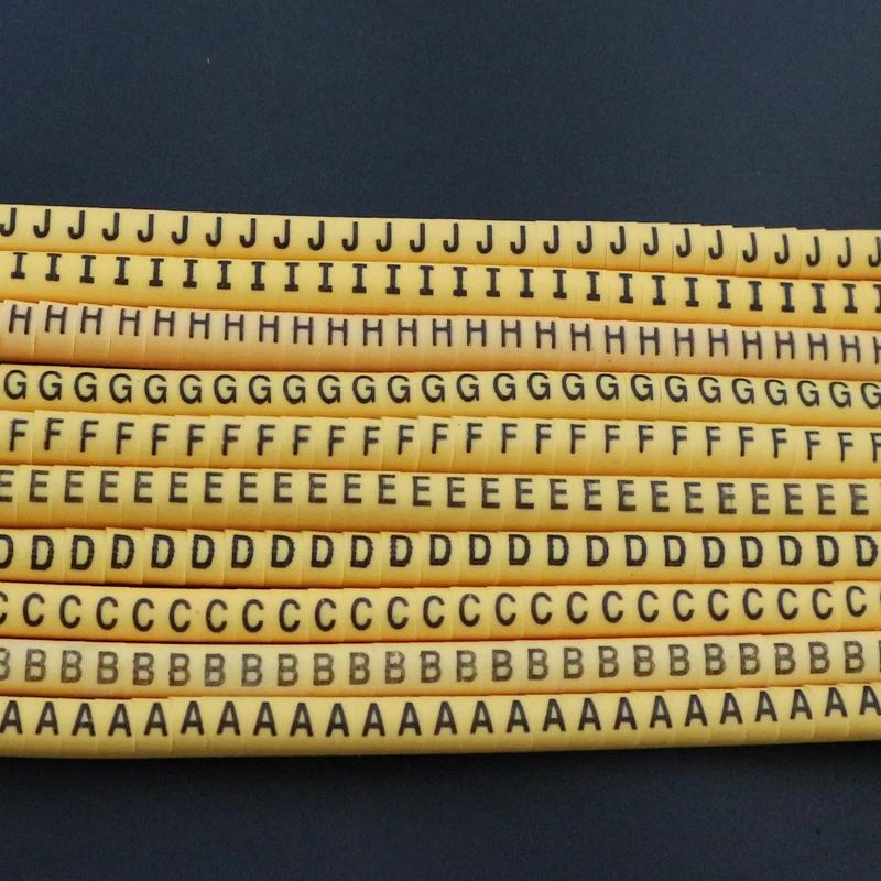 Frete grátis 100/500 peças marcadores de cabo amarelo ABCDEFGHIJ EC-0/1/2/3 0.5 0.75 1 1.5 2.5 4 6 8 10 12 16MM2 para tubulação de diâmetro de fio - Image 1