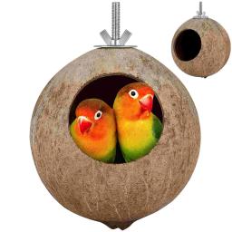 Gaiolas De Gaiola De Madeira De Bambu, Ninho De Pássaros De Estimação, Pendurando a casca de coco do pássaro - Image 1