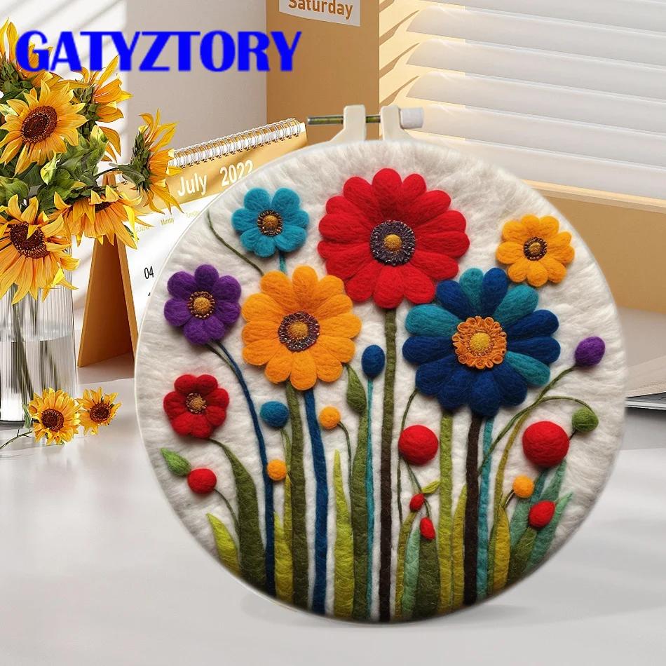 GATYZTORY-DIY Kit De Lã De Bordado, Pintura Criativa, Flor, Agulha De Feltro Picture Kit, Pintura Artesanal, Presente para Mamãe e Amigos - Image 1