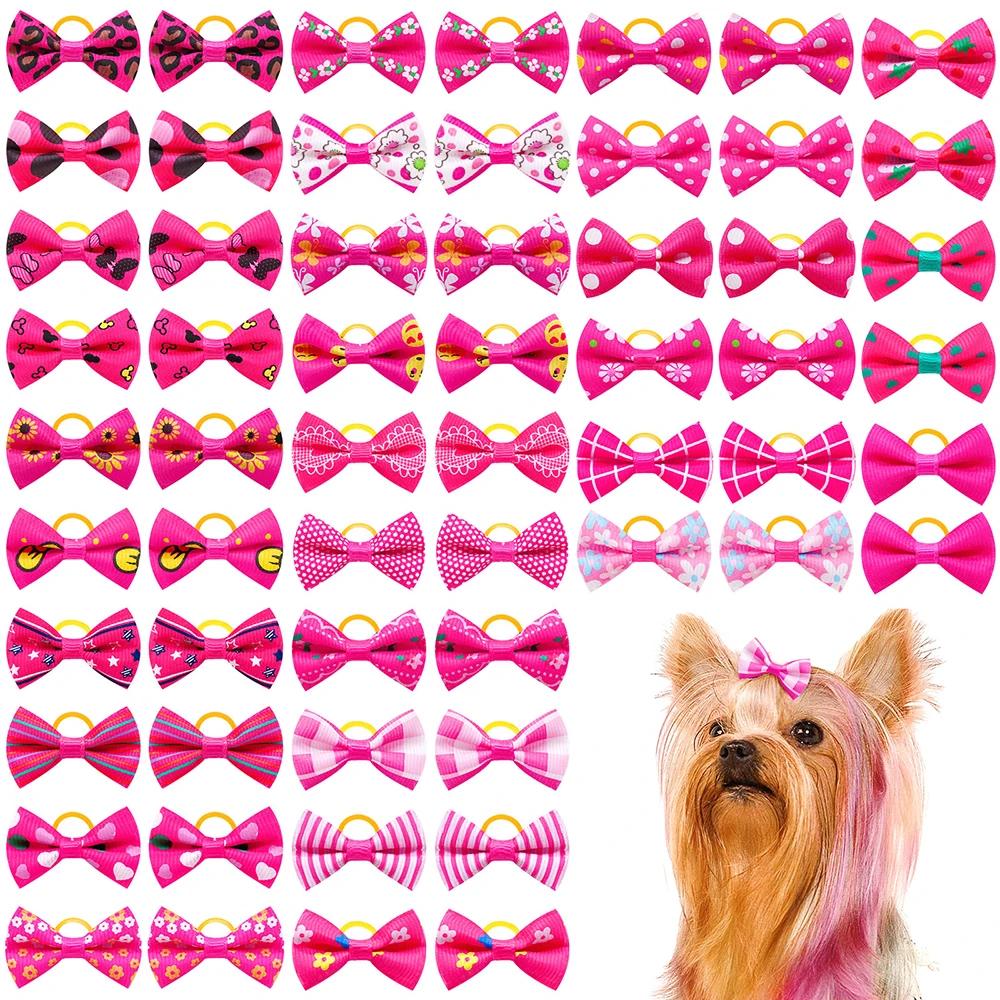 10/20/30 pçs pequeno cão decorado arcos de cabelo cão arcos pequenos cães gato grooming acessórios do cabelo do cão bandas de borracha pet suprimentos - Image 1