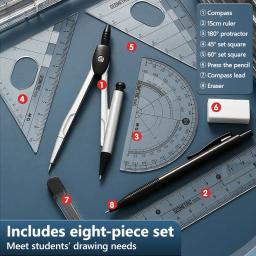 M & G-Compass Set Régua e Medição, Ferramenta de desenho multifuncional profissional, 8 Pcs Set, Aprendizagem - Image 2