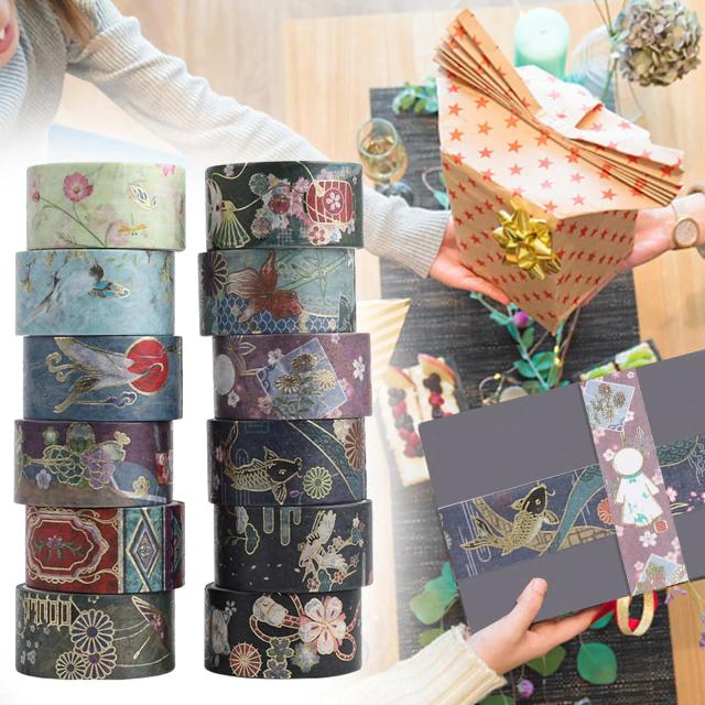 Conjunto de 12 Fitas Adesivas Decorativas Largas Washi para Artesanato, Planejadores e Decoração de Festas