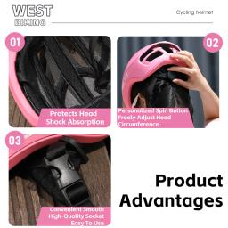 West Biking-Capacetes de ciclismo rosa leves integrados com luzes LED para casais, MTB, capacetes de segurança para bicicletas, femininos - Image 6