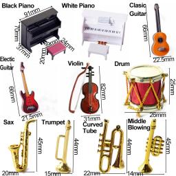 Dollhouse Acessórios com microfone para boneca em miniatura, instrumentos musicais, trompete, violino, guitarra, modelo piano, bateria, escala 1/12 - Image 5