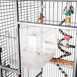 Pássaro banheira chuveiro caixa grande pendurado claro cubo transparente para papagaios gaiola acessórios tigela - Image 5
