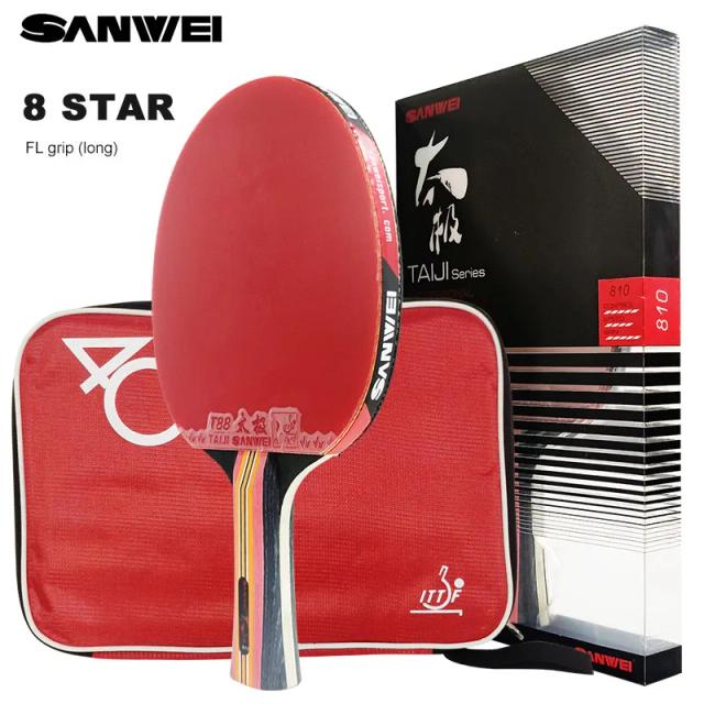 SANWEI-Raquete De Tênis De Mesa, Madeira Profissional, Carbono, Ping Pong Ofensivo, Borracha Pegajosa, Ataque Rápido, 7, 8, 9 Estrelas, Taiji