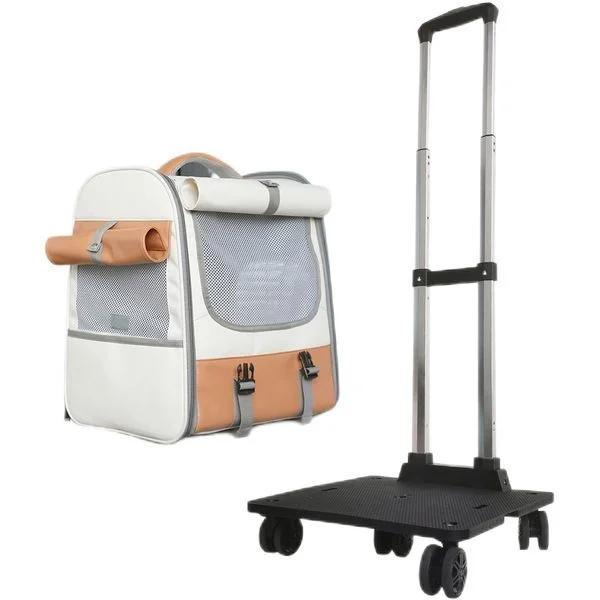 Transportadora portátil com rodas para pets, mochila dobrável para animais, grande gaiola espacial, ideal para cães e gatos