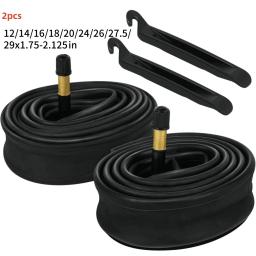 2 peças 12/14/16/18/20/24/26/27.5/29x1.75-2.125in tubos internos de bicicleta borracha butílica, válvula schrader de 32mm, inclui 2 alavancas de pneus - Image 1
