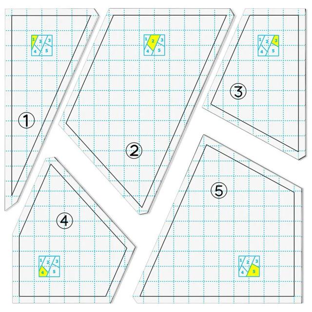Conjunto de Templates de Quilting para Máquina de Costura - 5 Peças para DIY e Patchwork