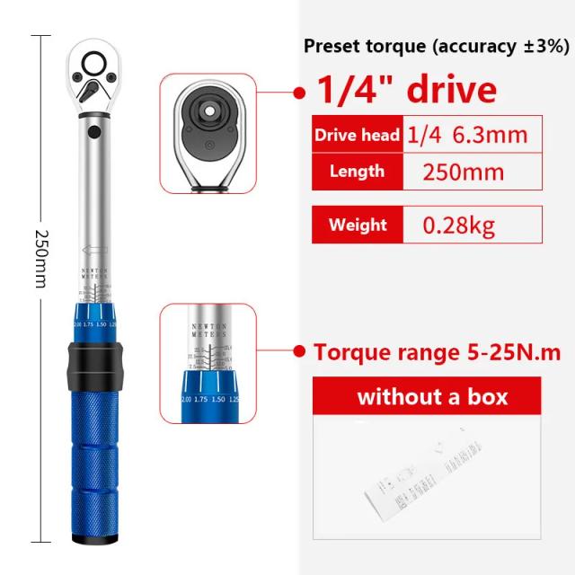 Chave de Torque 1/4'' 2-24Nm Precisão Escala Dupla MTB Bike Moto