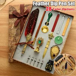 Conjunto de tinta de caneta de imersão de pena antiga, kit de carimbo de vedação de cera, caneta de caligrafia, escrita de letras, caneta de pena, selo de cera - Image 1