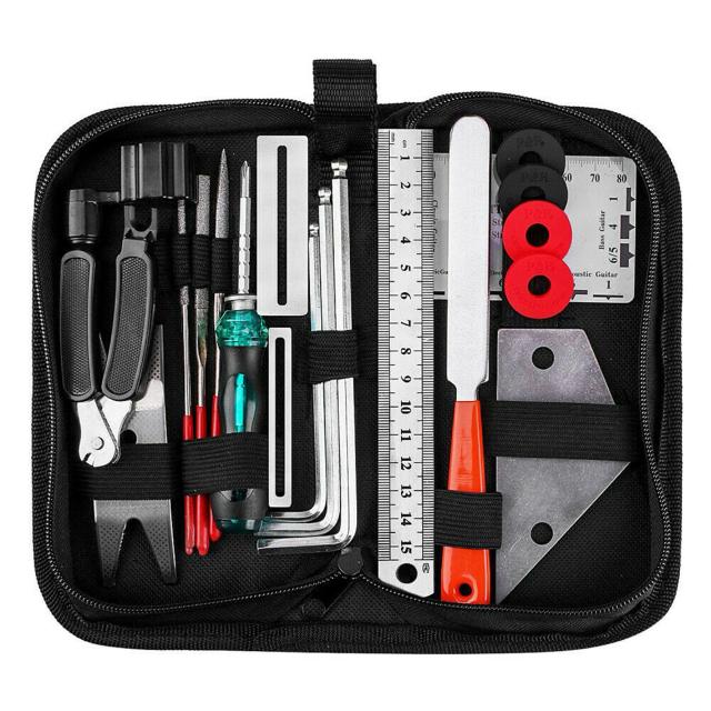 Kit Completo para Cuidados e Manutenção de Guitarras com 20 Ferramentas Essenciais e Níveis de Ação