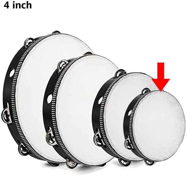 Pandeiro Dupla Linha com Cabeça Branca e Borda Preta - Instrumento de Percussão de Madeira para KTV e Festas em Vários Tamanhos (4", 6", 8", 10")
