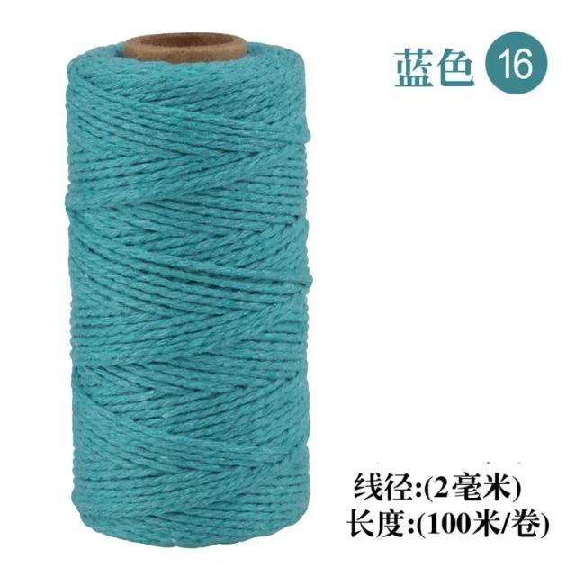 Corda de Algodão Twine Monocromática para Artesanato e Decoração - 100m para Presentes e Casamentos