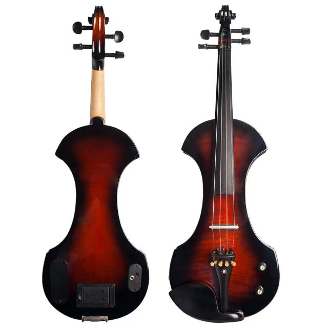 Kit Completo de Violino Elétrico 4/4 com Case Duro, Arco e Acabamentos em Ébano - Modelo Silencioso em Cor do Sol e Madeira Maciça