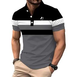 Camisa polo slim fit masculina, 100% poliéster, manga curta, casual, esportiva, lapela, cor mágica, roupas da moda, verão - Image 1