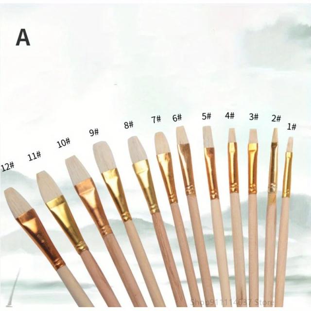 Conjunto de 12 Pincéis de Lã para Pintura em Cerâmica, Aquarela e Artesanato Acrílico