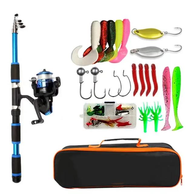 Kit Completo de Vara de Pesca Telescópica com Roda, Iscas e Ganchos para Viagens