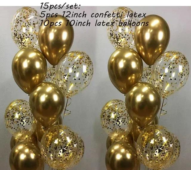 Balões de Látex com Confete Transparente, Cromado Metálico, Dourado e Prata, Decoração de Casamento e Festa de Aniversário, Rosa e Dourado, 15 unid - Image 1