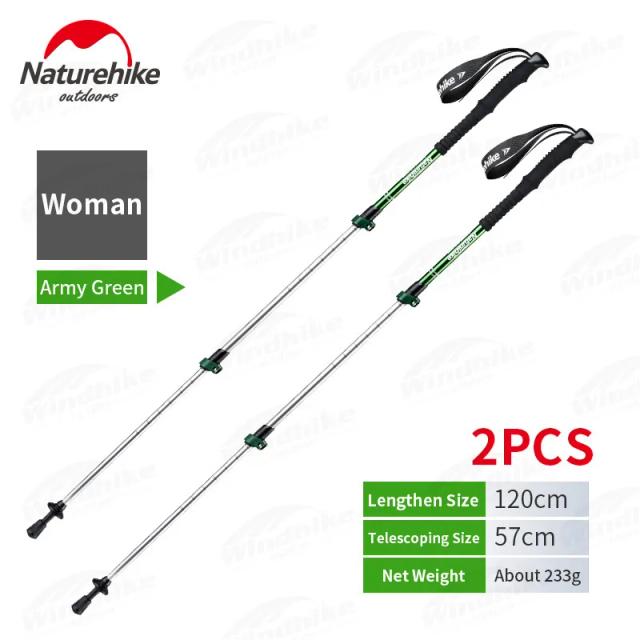 Trekking Pole Ultraleve Naturehike para Crianças e Adultos em Liga de Alumínio com Três Seções e Sistema de Bloqueio Rápido, Ideal para Camping e Caminhadas com Apenas 195g