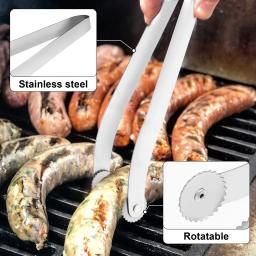 2pcs aço inoxidável churrasco salsicha girando Tong com escova de óleo Long Handle Hot Dog Tongs portátil churrasco girando pinças para grelhar - Image 2