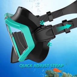 Máscara de snorkel de visão ampla para adultos e crianças, 3 lentes, ajustável, hd, panorâmica, mergulho, mergulho, natação, mergulho - Image 4