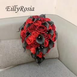 EillyRosia-Wedding Flores Acessórios Set, Bouquet de dama de honra e Boutonnieres do noivo, preto e vermelho, Borgonha - Image 6