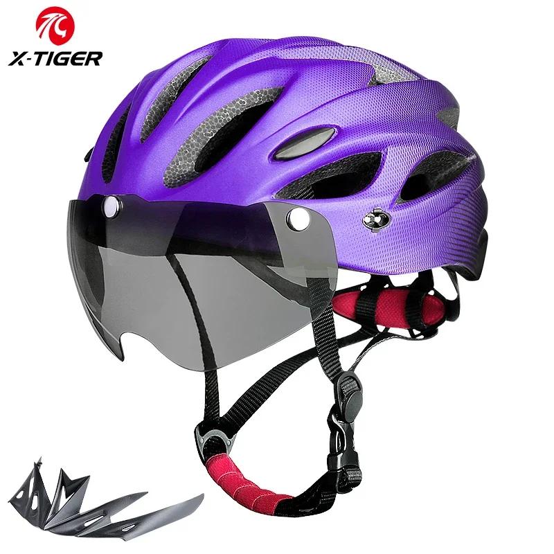 X-TIGER adulto capacete de bicicleta com luz traseira led óculos leve respirável capacete de ciclismo caber 58-62cm circunferência da cabeça - Image 1