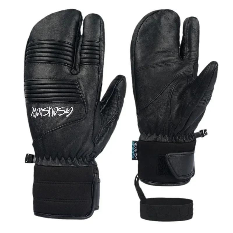 Luvas duráveis de três dedos para homens e mulheres, pele de carneiro espessa, à prova de vento, impermeável, ciclismo, inverno - Image 1