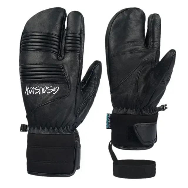 Luvas impermeáveis e à prova de vento de três dedos para ciclismo, feitas com pele de carneiro espessa para homens e mulheres no inverno