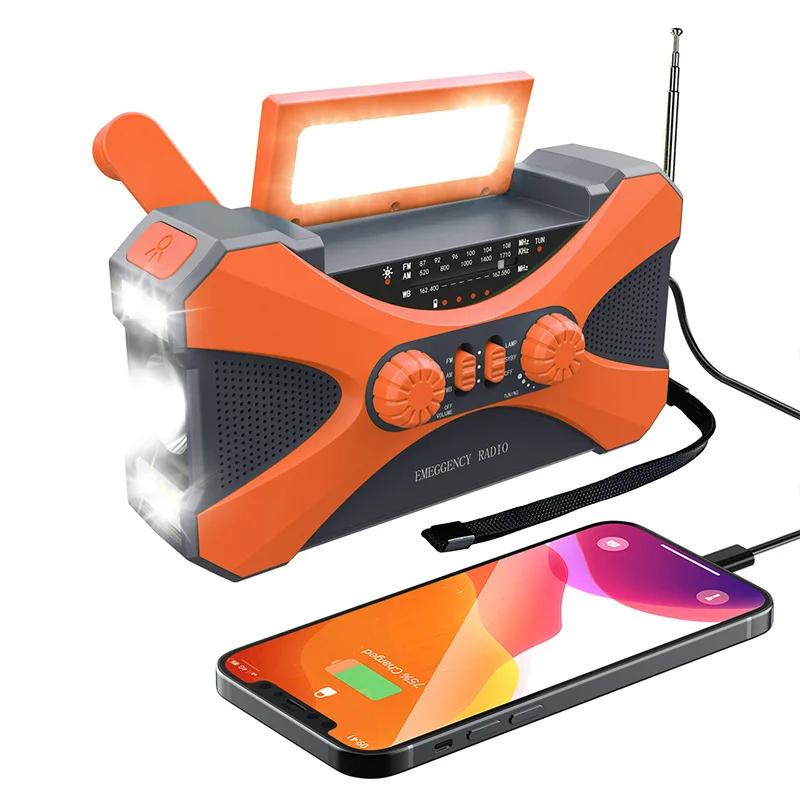 Rádio de manivela solar multifuncional 10000mAh AM/FM/NOAA Alerta meteorológica, alto-falantes estéreo duplos, carregador de telefone, tocha LED e alarme SOS - Image 1