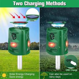 Outdoor Solar Ultrasonic Animal Repelente, Impermeável dissuasor, Piscando Luz LED, Cão, Gato, Ratos, Jardim, Fazenda, Dirigir - Image 2