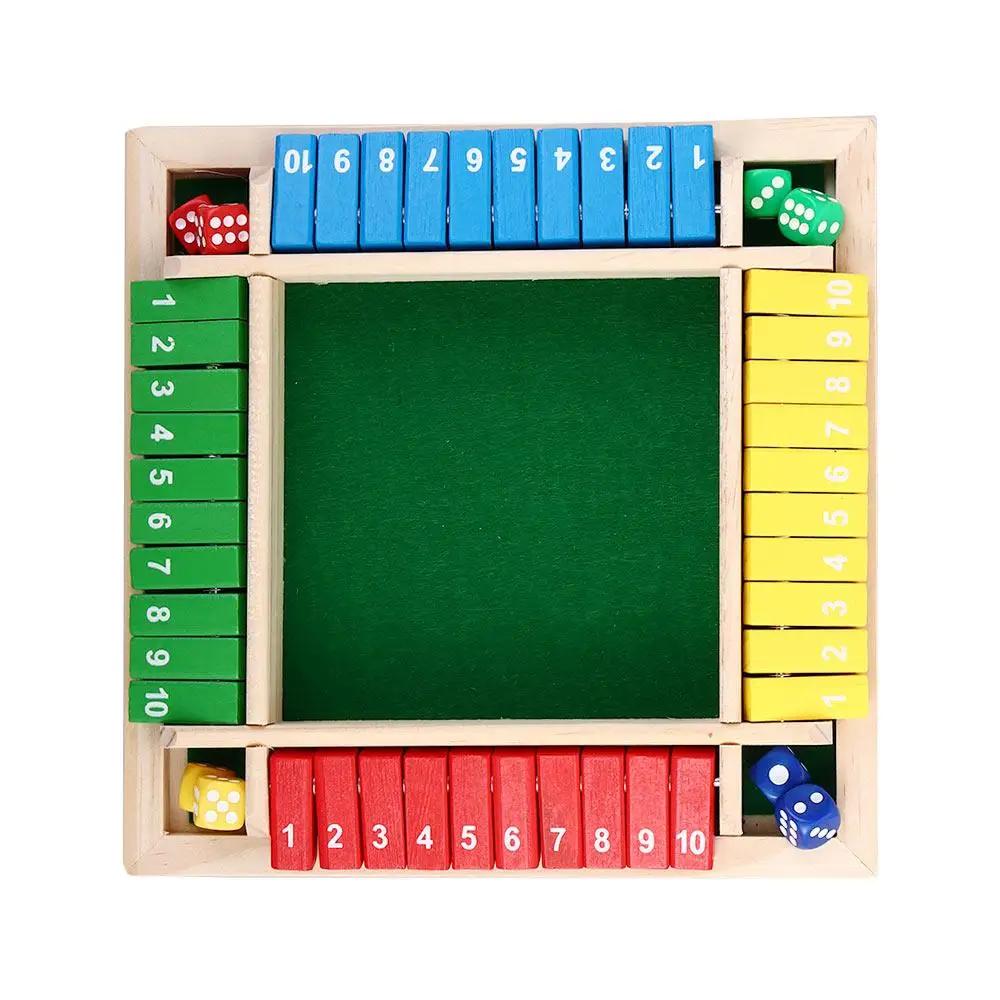 Jogo de Dados Aritméticos de Madeira para 4 Jogadores - Caixa de Jogo de Cartas